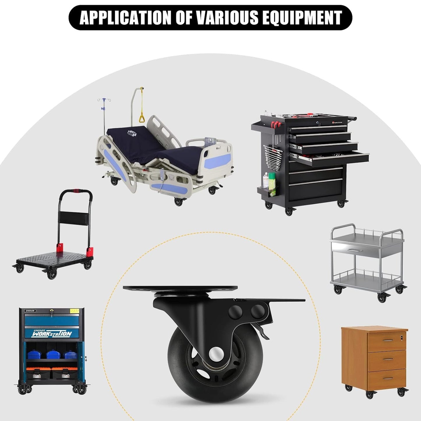 3" Casters Set of 4 ，4 Heavy Duty Quiet Casters, Max Load 2000LBS. Suitable to do Soft Wheels for cart