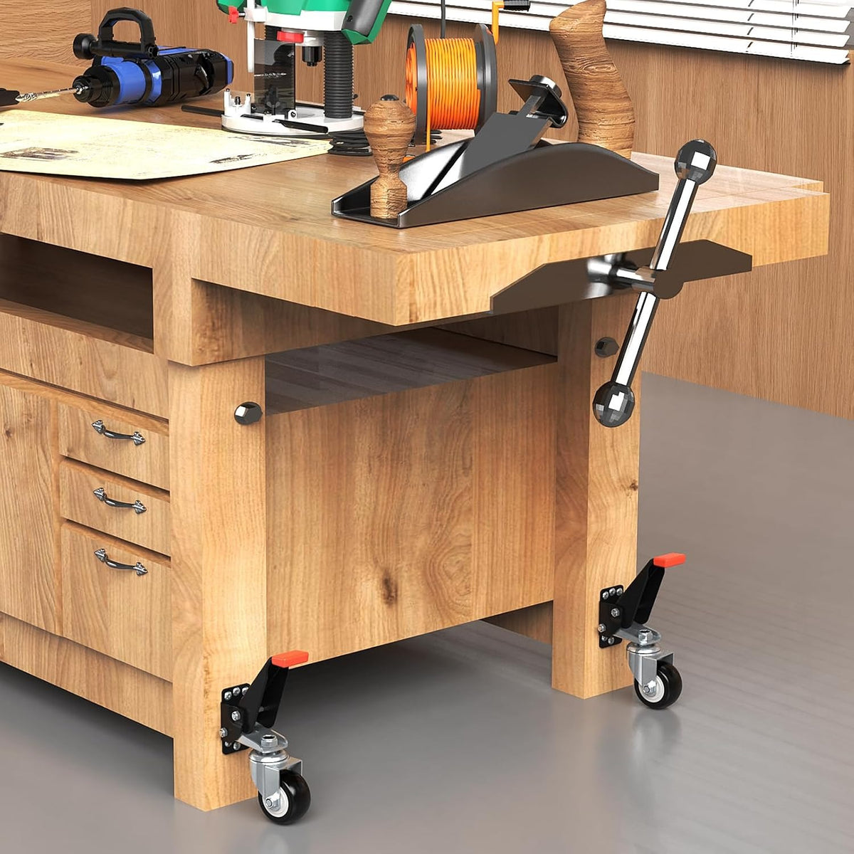 Workbench Casters kit 660 Lbs - Retractable Casters Heavy Duty Bench Caster Wheels Designed