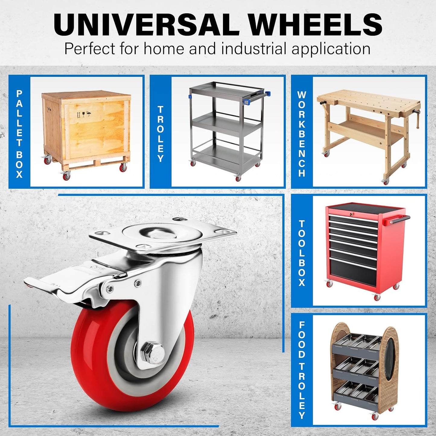 4 Inch Caster Wheels Heavy Duty Casters Set of 4 (2200lbs Load Capacity) Lockable Cart Wheels with Brakes, 360 Degree Rotatable