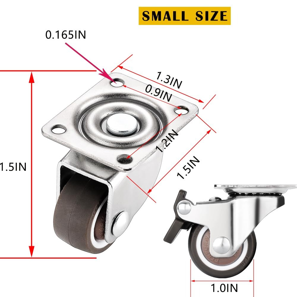 Small Caster Wheels 1 Inch, Low Profile 360 Degree Swivel Casters Set of 4