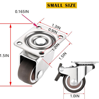 Small Caster Wheels 1 Inch, Low Profile 360 Degree Swivel Casters Set of 4