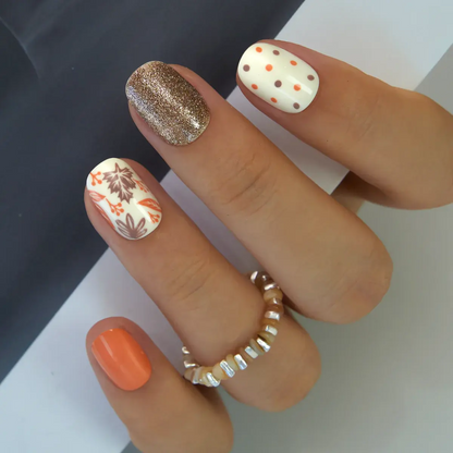 CurvLife 32-Piece Autumn Press-On Nails, Short Reusable Set