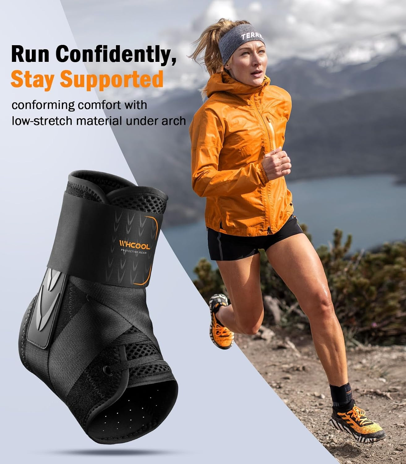 Slim-Fit Ankle Brace for Sprained Ankle, Quick Lace Up Ankle Support for Women Men with 2 Auto-Shaped Pads, Air Fabric Cool Ankle Stabilizer for Injury Recover, Running,Sports