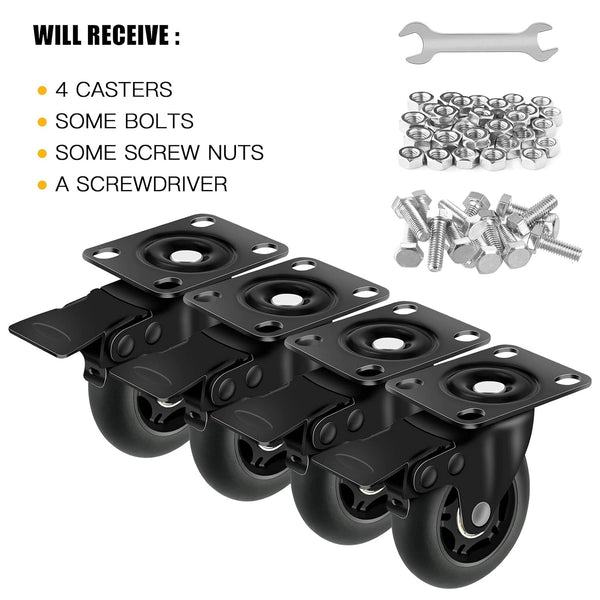 3" Casters Set of 4 ，4 Heavy Duty Quiet Casters, Max Load 2000LBS. Suitable to do Soft Wheels for cart