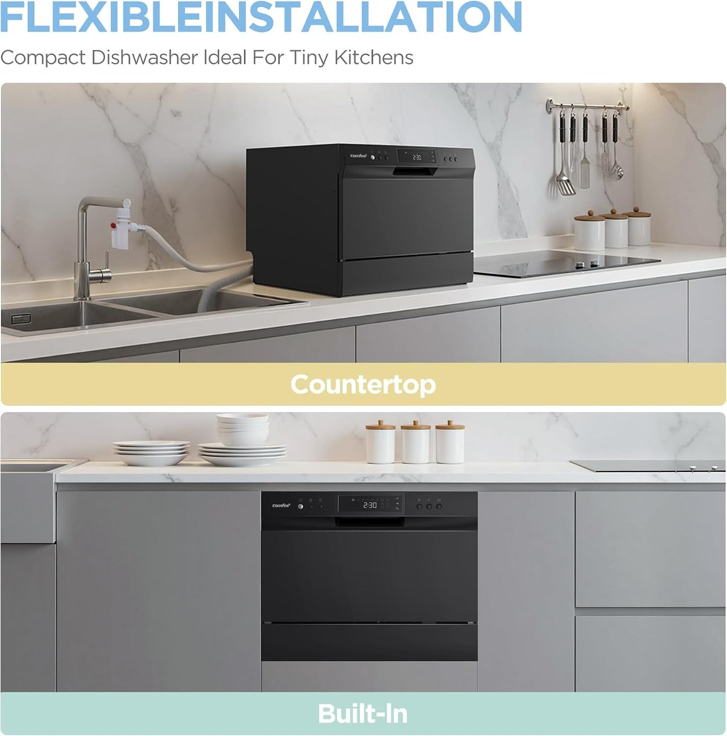 Countertop Dishwasher, Energy Star Portable Dishwasher, 6 Place Settings & 8 Washing Programs, Speed