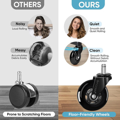 Office Chair Caster Wheels Set of 5 for Tile, Hardwood Floors and Carpets, Universal Fit for Most Chairs (Black)