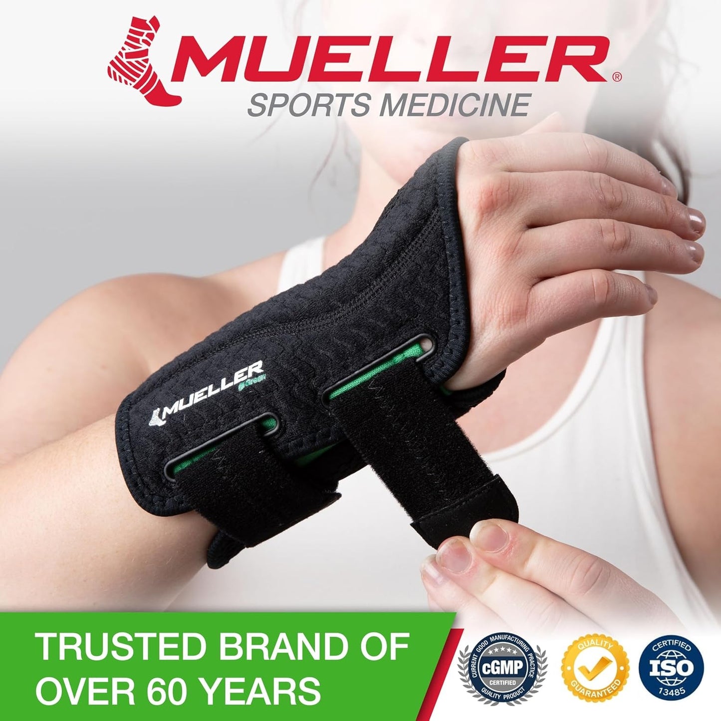 Green Fitted Wrist Brace for Men and Women, Wrist Pain Relief Support, Ideal for Carpal Tunnel, Tendonitis, Arthritis, Right Hand, Black