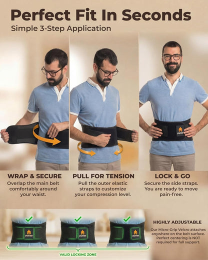 Back Brace for Lower Back Pain - Immediate Relief from Sciatica, Herniated Disc, Scoliosis - Breathable + Lumbar Support Pad