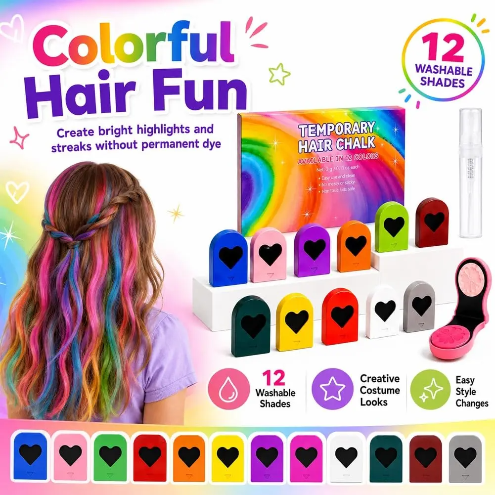 Temporary Hair Chalk & Glitter Set | Washable Color