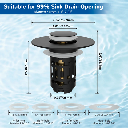 3-in-1 Bathroom Sink Drain Strainer – Pop-Up Stopper with Removable Stainless Steel Basket