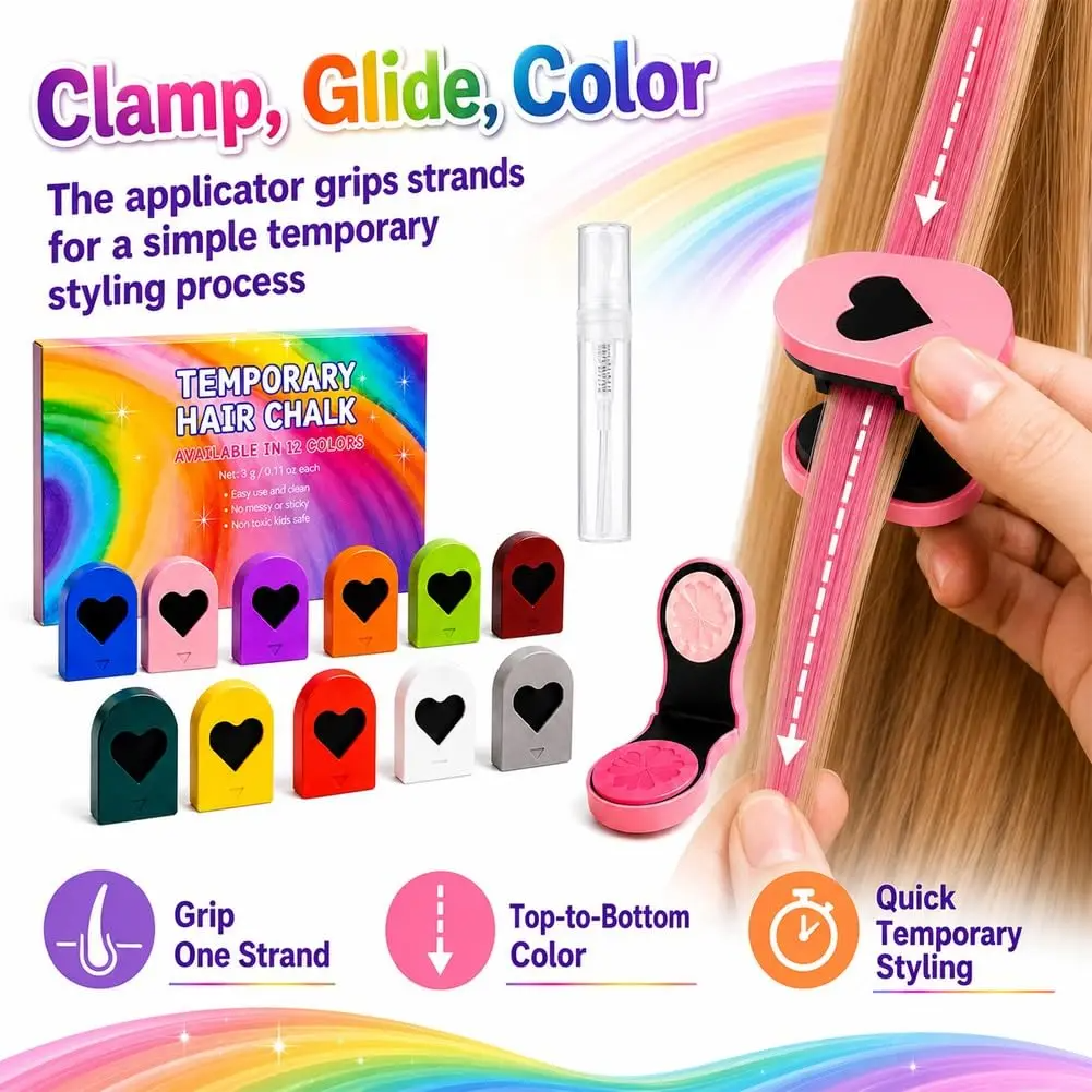 Temporary Hair Chalk & Glitter Set | Washable Color