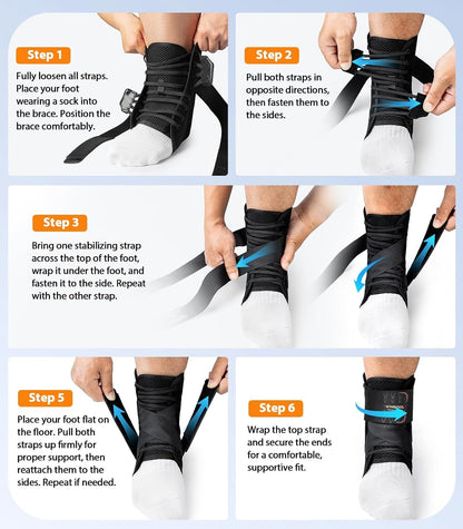 Slim-Fit Ankle Brace for Sprained Ankle, Quick Lace Up Ankle Support for Women Men with 2 Auto-Shaped Pads, Air Fabric Cool Ankle Stabilizer for Injury Recover, Running,Sports
