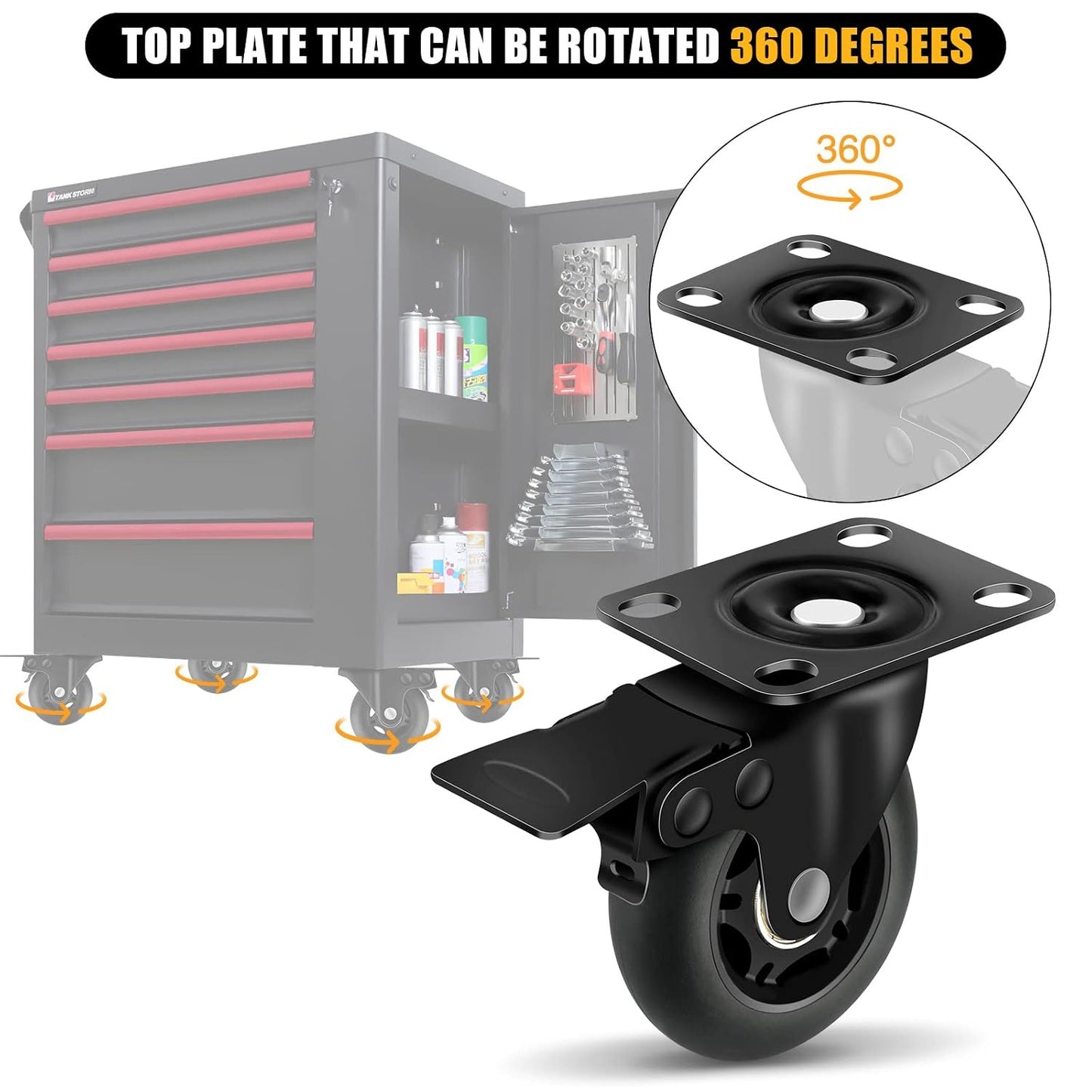 3" Casters Set of 4 ，4 Heavy Duty Quiet Casters, Max Load 2000LBS. Suitable to do Soft Wheels for cart