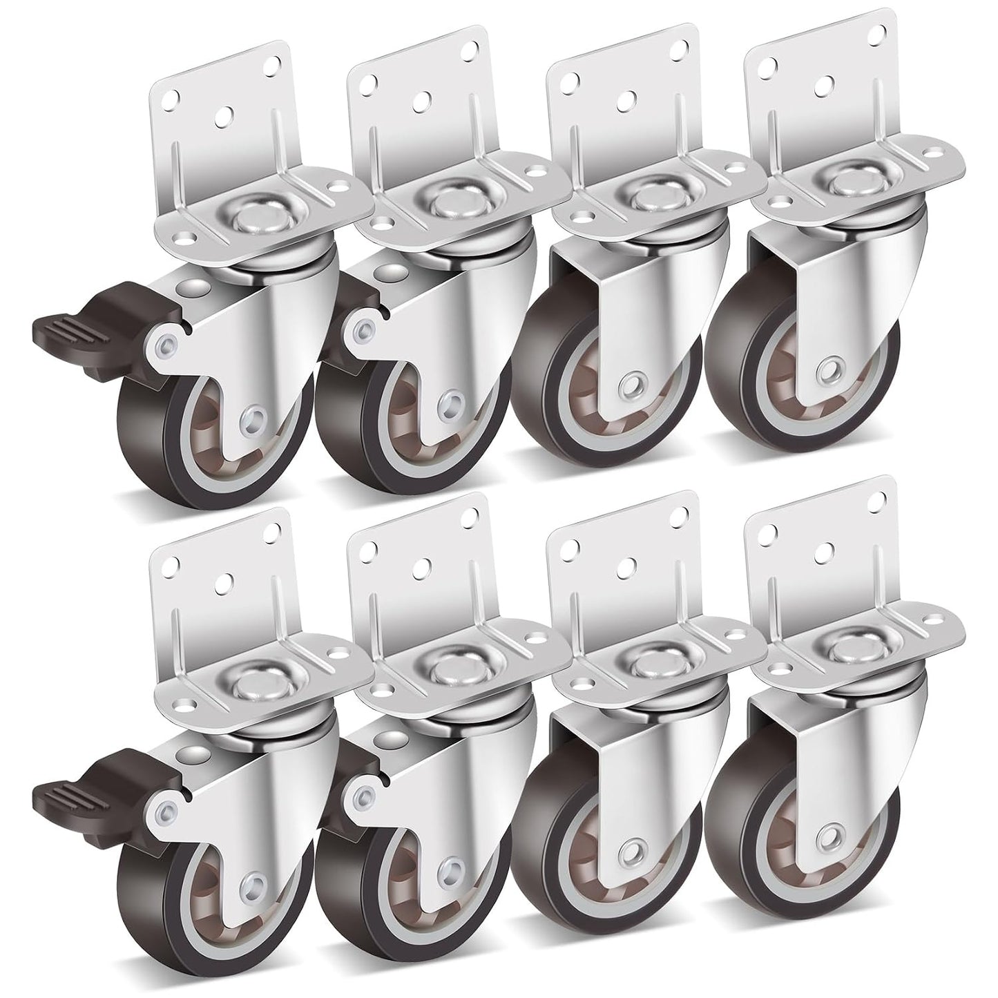 Side Mount Casters 2 Inch L-Shaped Small Rubber Caster Set of 4, Ball Bearing 360 Degree Plate Swivel Castors Wheel 600 LBS