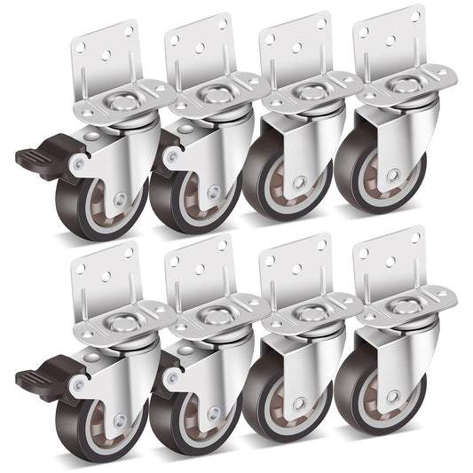Side Mount Casters 2 Inch L-Shaped Small Rubber Caster Set of 4, Ball Bearing 360 Degree Plate Swivel Castors Wheel 600 LBS