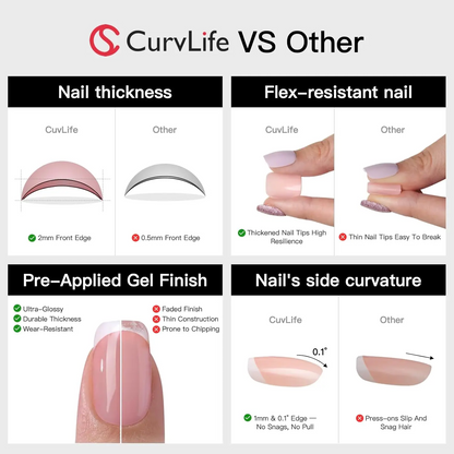 CurvLife 30-Piece Short Squoval Press-On Nails