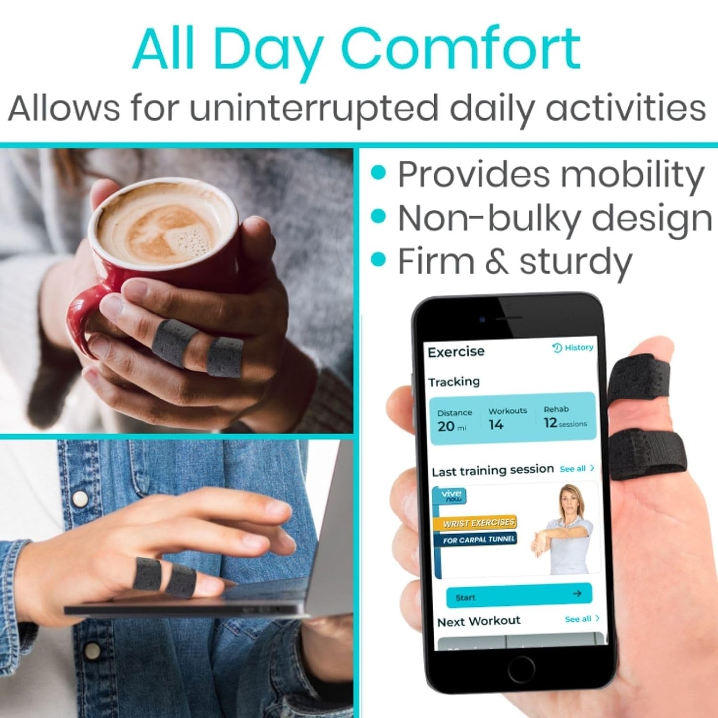 Finger Splint - Universal Finger Straightener - Broken and Trigger Finger Splints - Brace for Arthritis Pain and Support - Sprain Relief for Middle, Index, Ring, Pinky Fingers (Black)