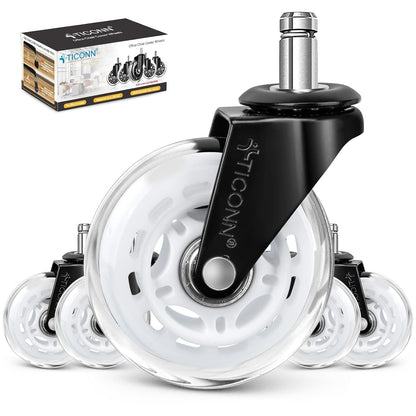 Office Chair Caster Wheels Set of 5 for Tile, Hardwood Floors and Carpets, Universal Fit for Most Chairs (Black)