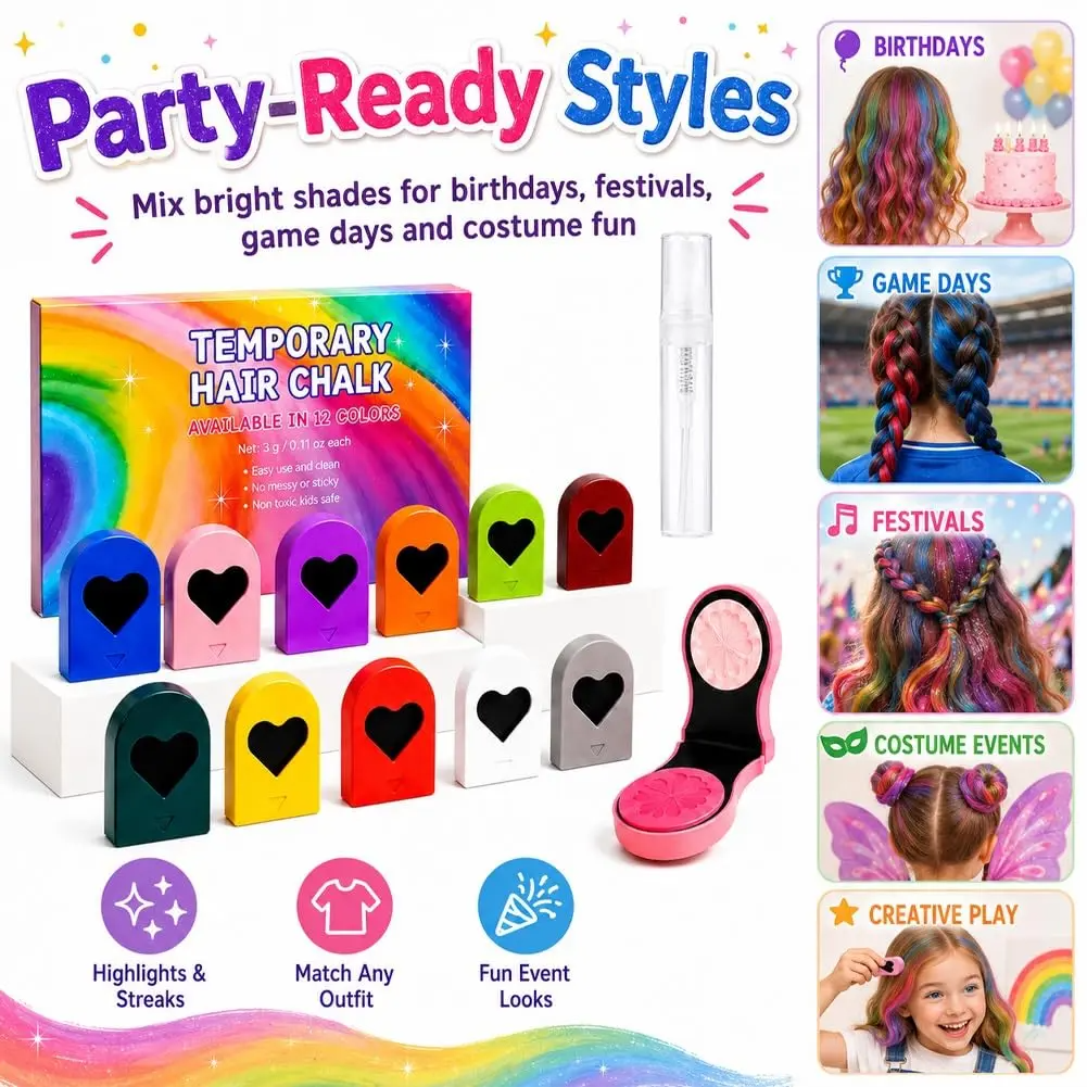 Temporary Hair Chalk & Glitter Set | Washable Color