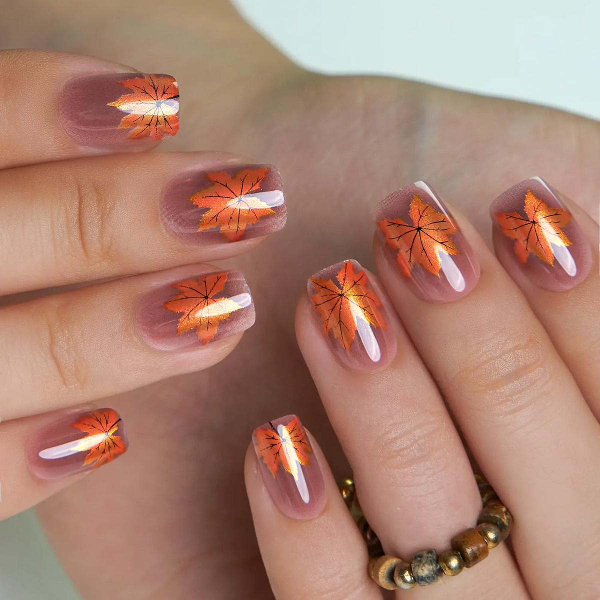 CurvLife 32-Piece Autumn Press-On Nails, Short Reusable Set