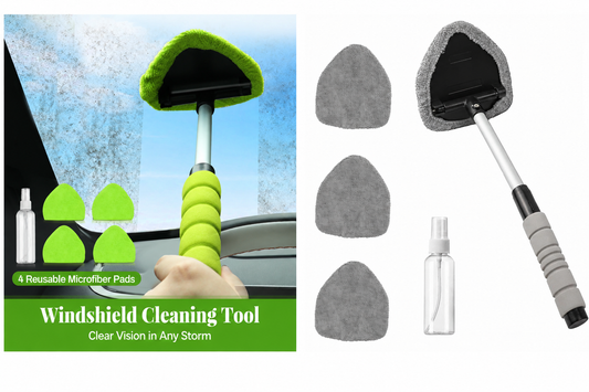 Car Windshield Cleaner – Extendable Handle, 180° Pivot Head & 4 Washable Microfiber Pads