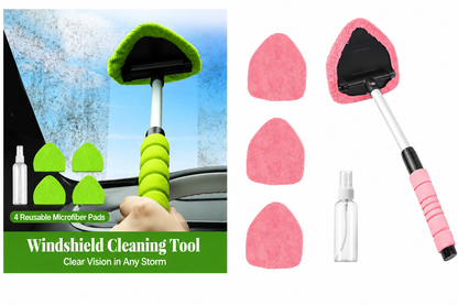 Car Windshield Cleaner – Extendable Handle, 180° Pivot Head & 4 Washable Microfiber Pads