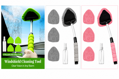 Car Windshield Cleaner – Extendable Handle, 180° Pivot Head & 4 Washable Microfiber Pads